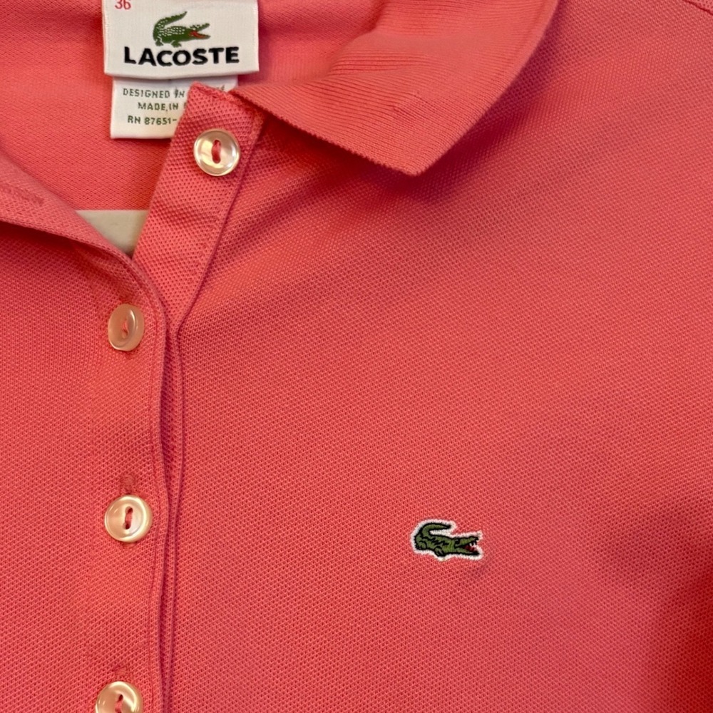 Lacoste Womens Coral Pink Stretch Pique Short Sleeve Polo Shirt 4811L Size 36 - Picture 2 of 5